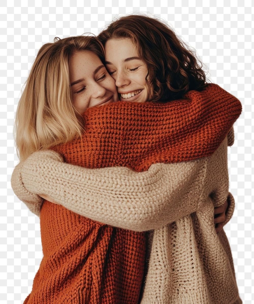 PNG Two hugging friend sweater togetherness affectionate.