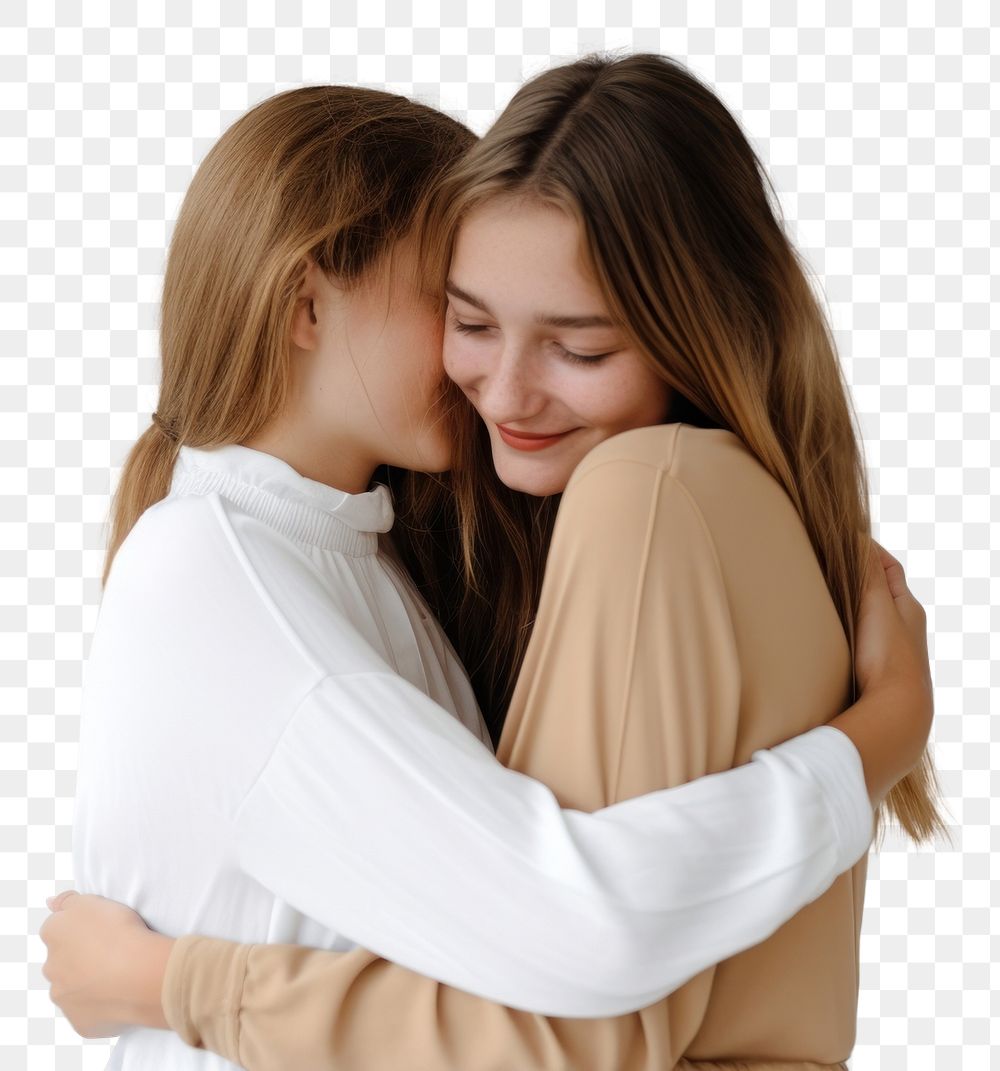 PNG Two hugging friend adult white background affectionate.