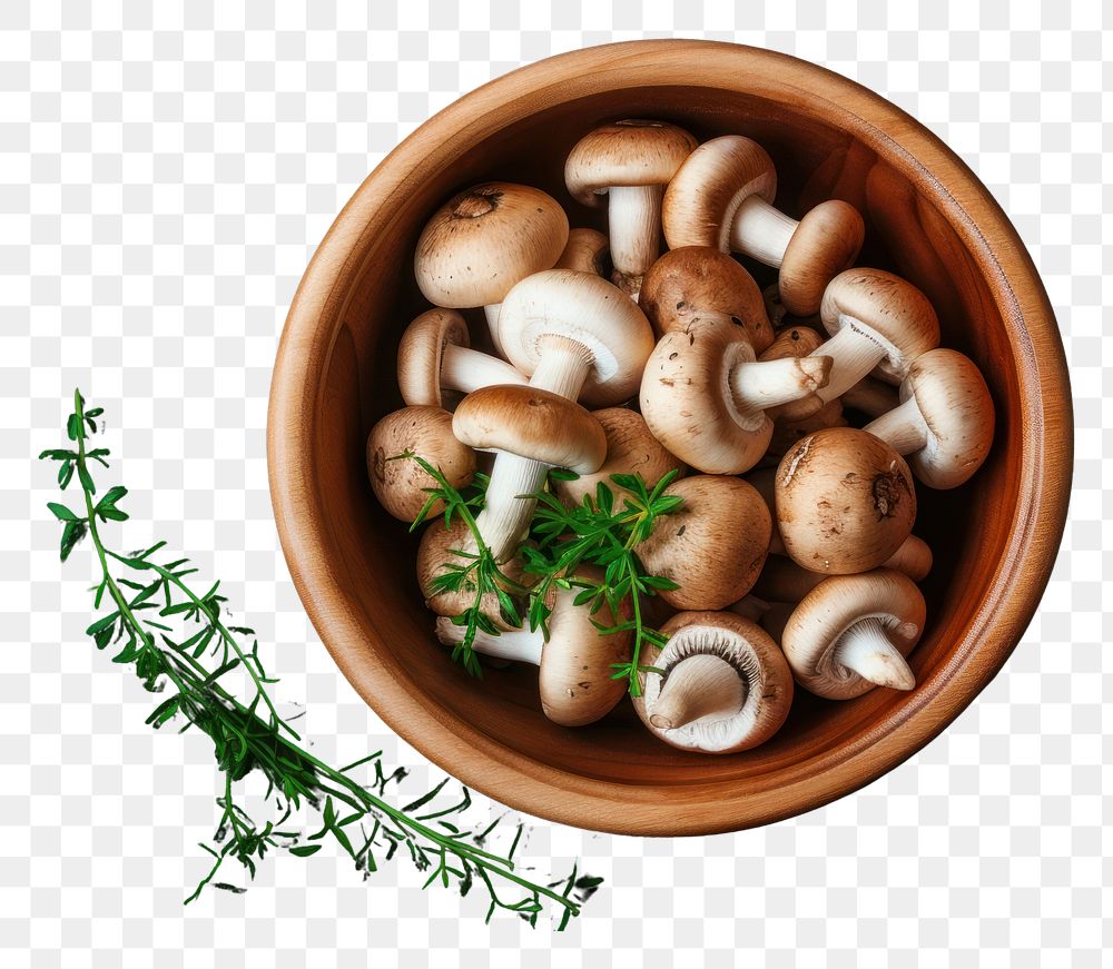 PNG  Wild mushrooms bowl plant food.