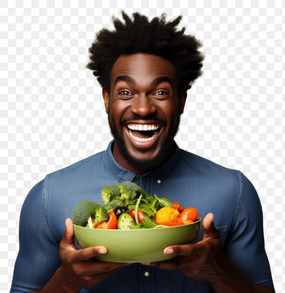 PNG  Excited black people man adult smile vegetable.