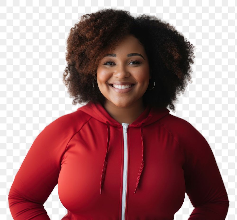 PNG  Happy chubby black woman photography portrait sweater.