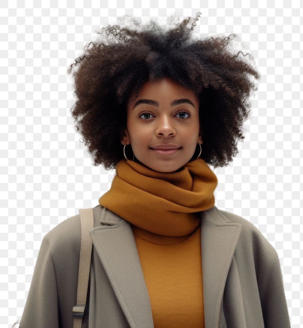 PNG  Black woman portrait adult scarf.