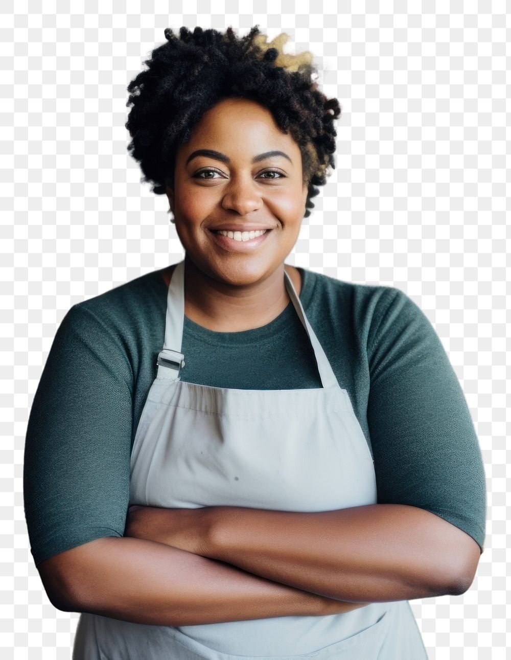 PNG  Chubby black female chef restaurant smiling adult.
