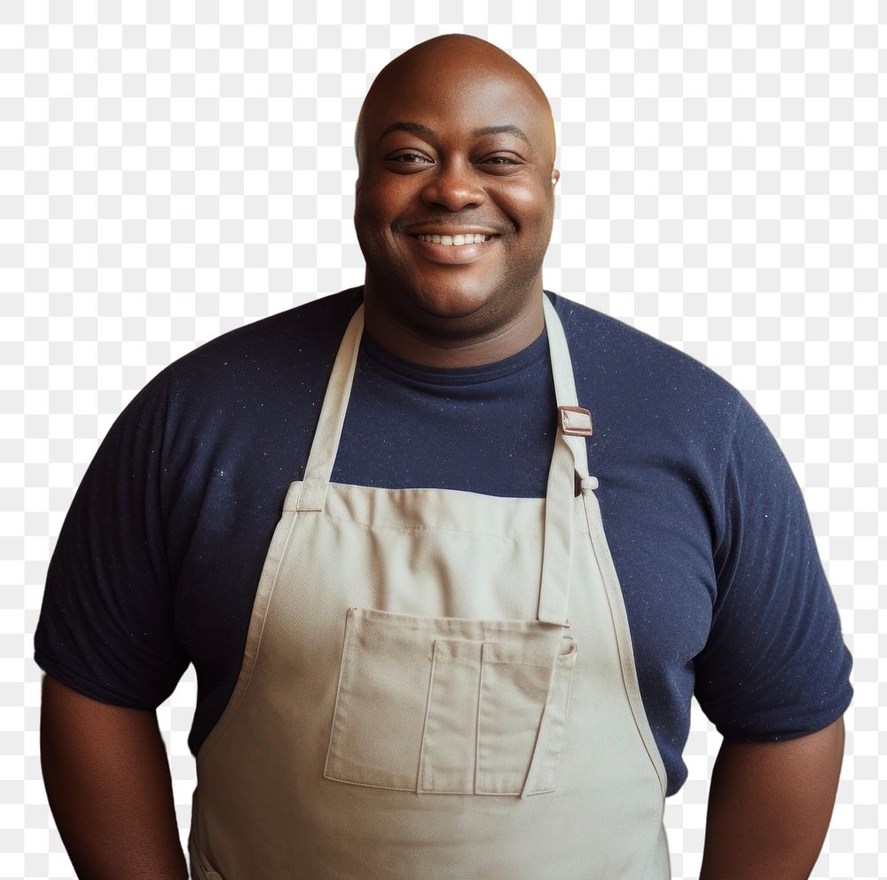 PNG  Chubby black male chef restaurant smiling adult.