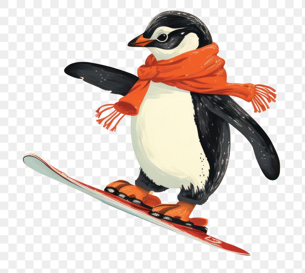 PNG  Penguin playing snowboard winter animal nature