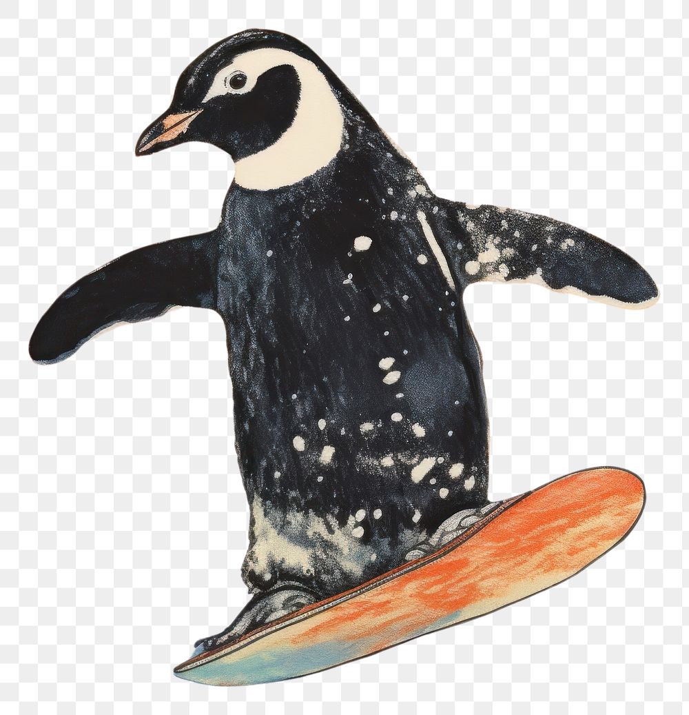 PNG  Penguin playing snowboard outdoors animal nature