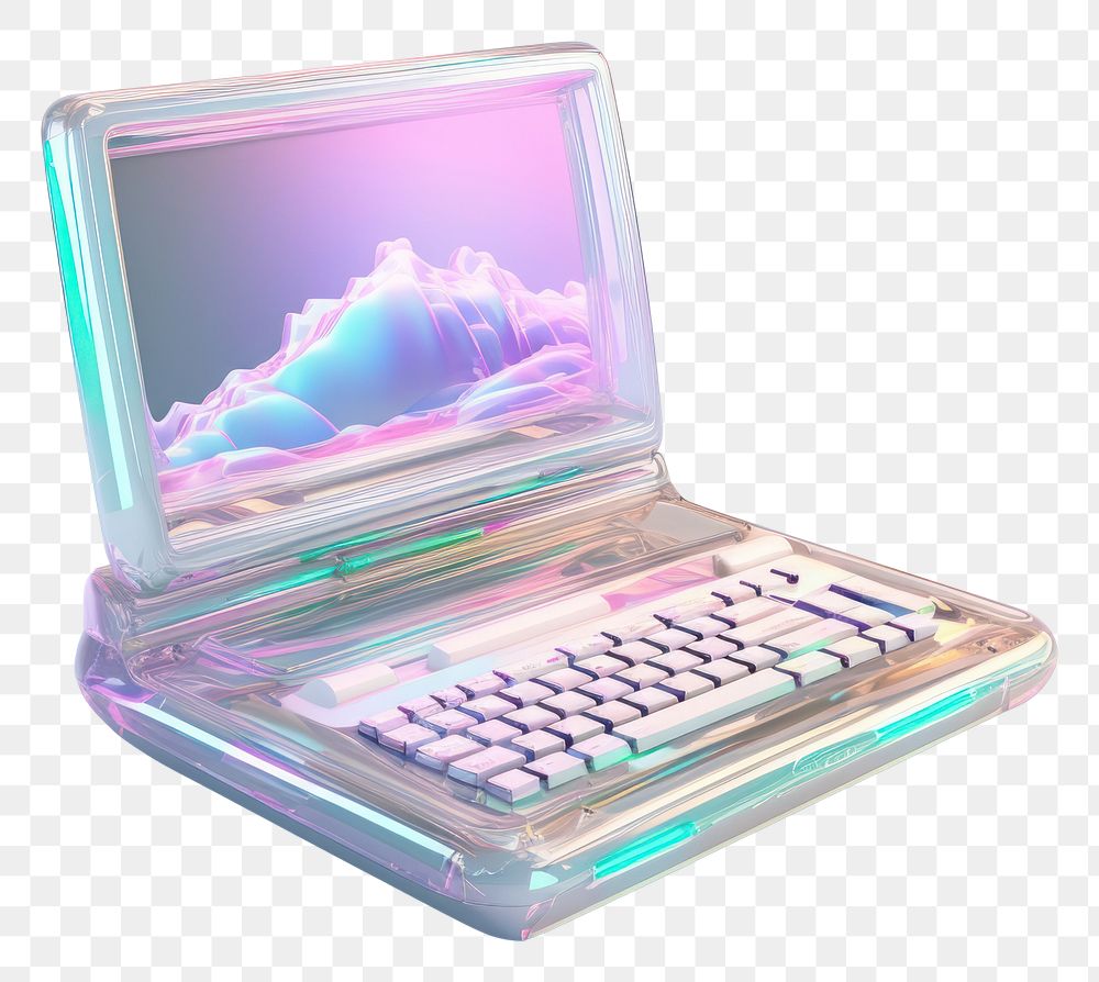 PNG Computer iridescent laptop white background electronics.