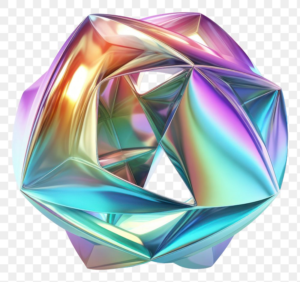 PNG Geometric shape iridescent origami sphere white background
