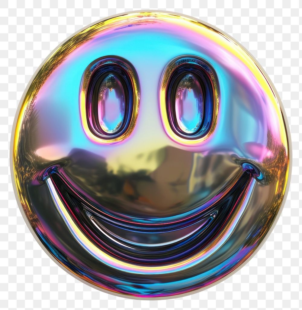 PNG Smile icon iridescent metal white background anthropomorphic.