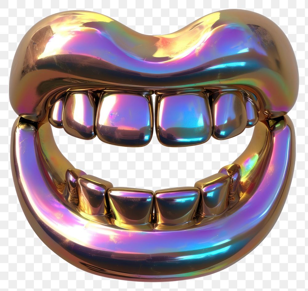 PNG Smile icon iridescent jewelry metal teeth.