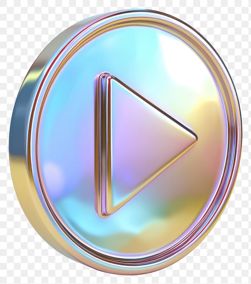 PNG Play button icon iridescent symbol metal white background.