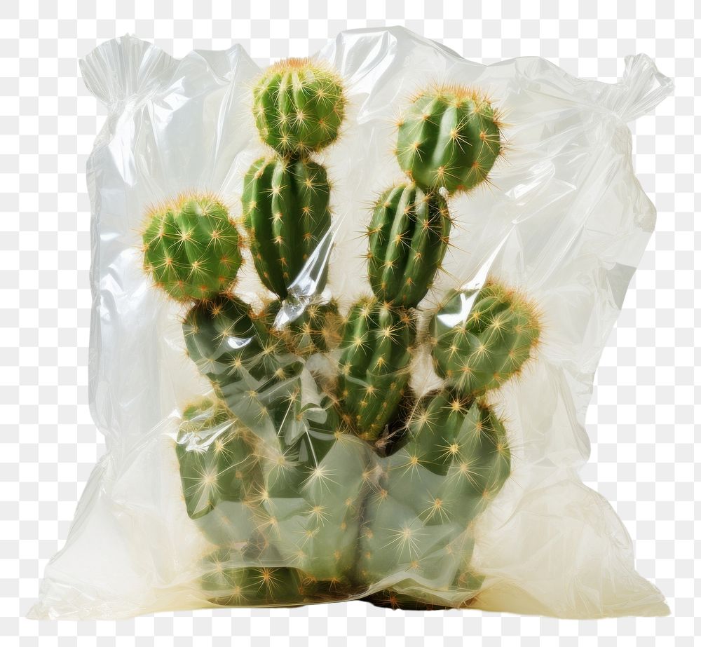 PNG  Plastic wrapping over a cactus plant white background freshness.