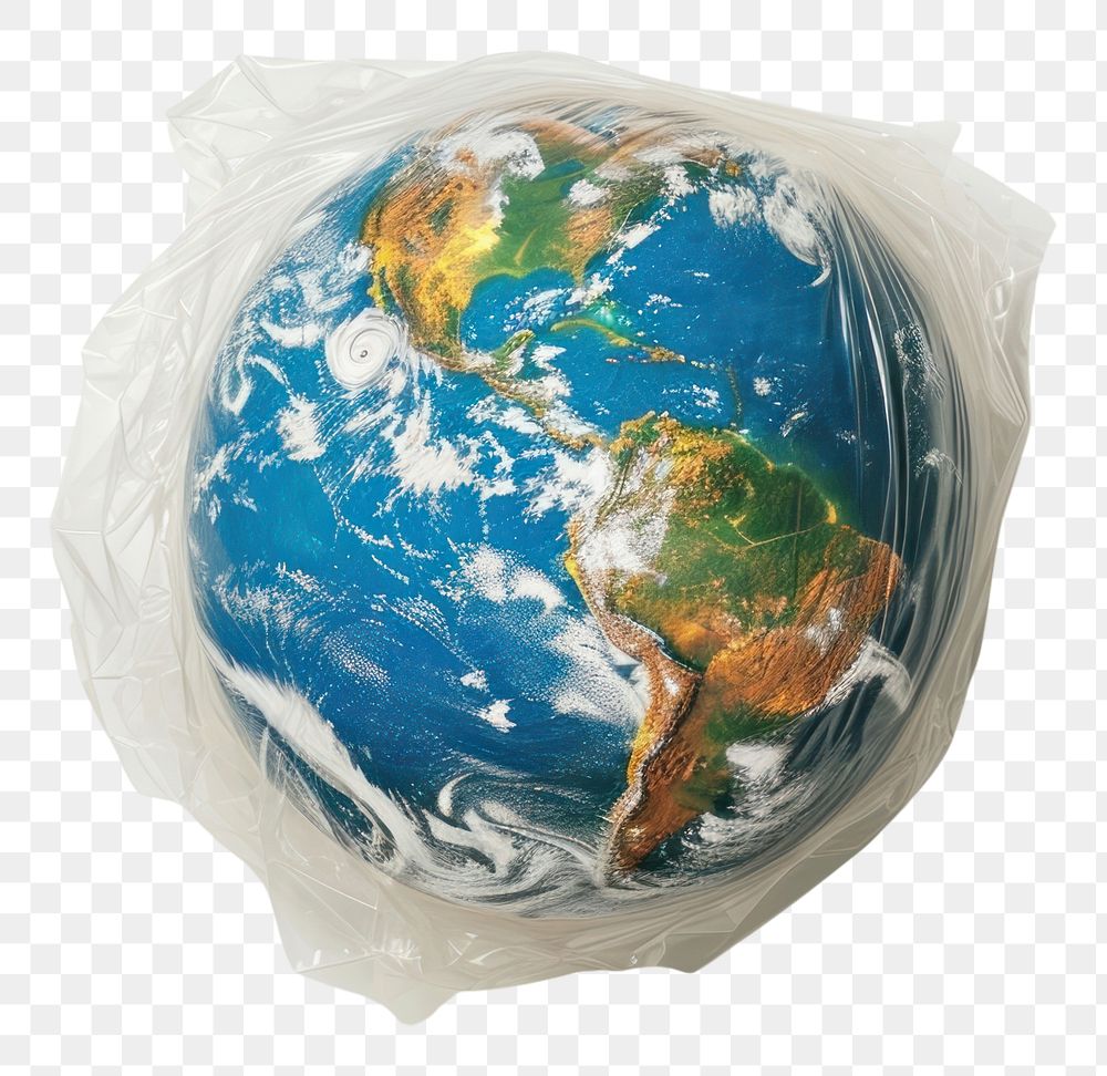 PNG  Plastic wrapping over a globe sphere planet space.