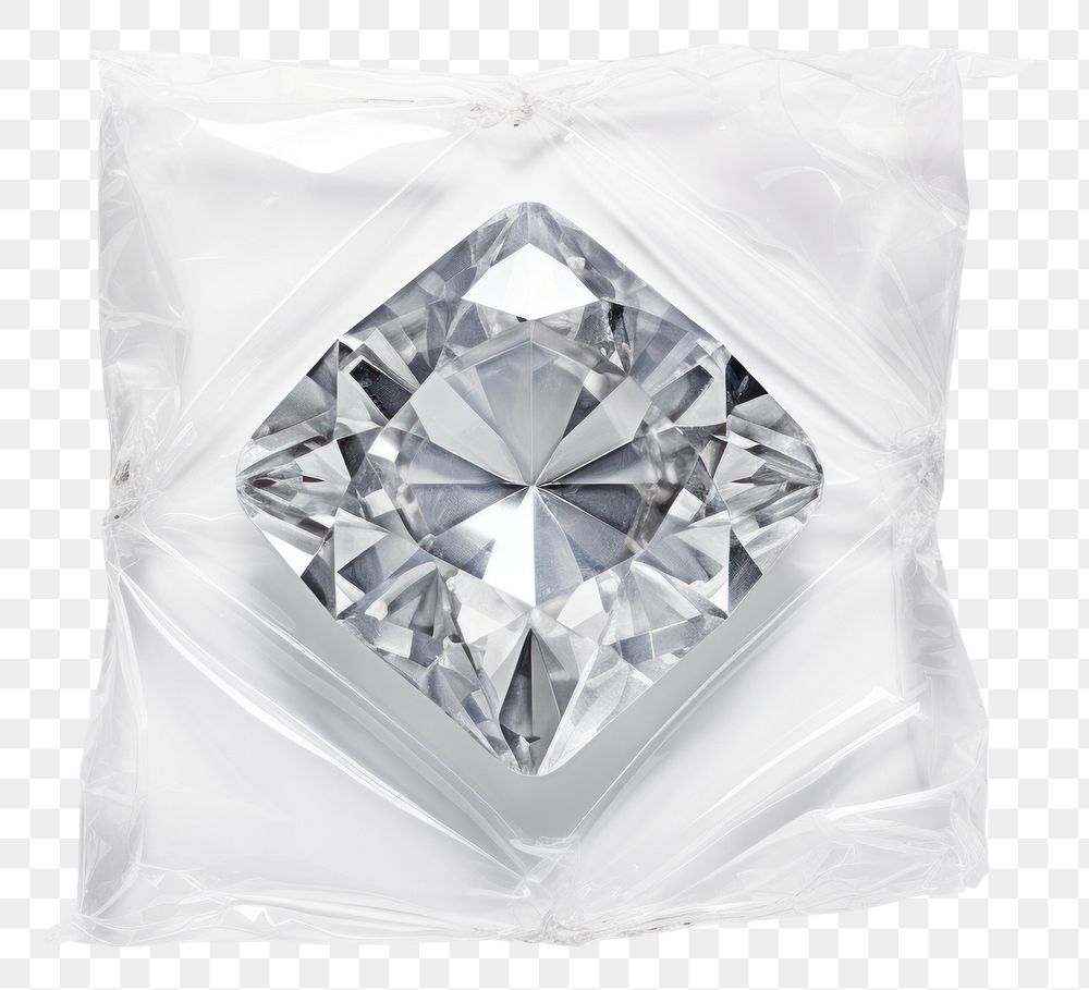 PNG  Plastic wrapping over a diamond gemstone jewelry white background.