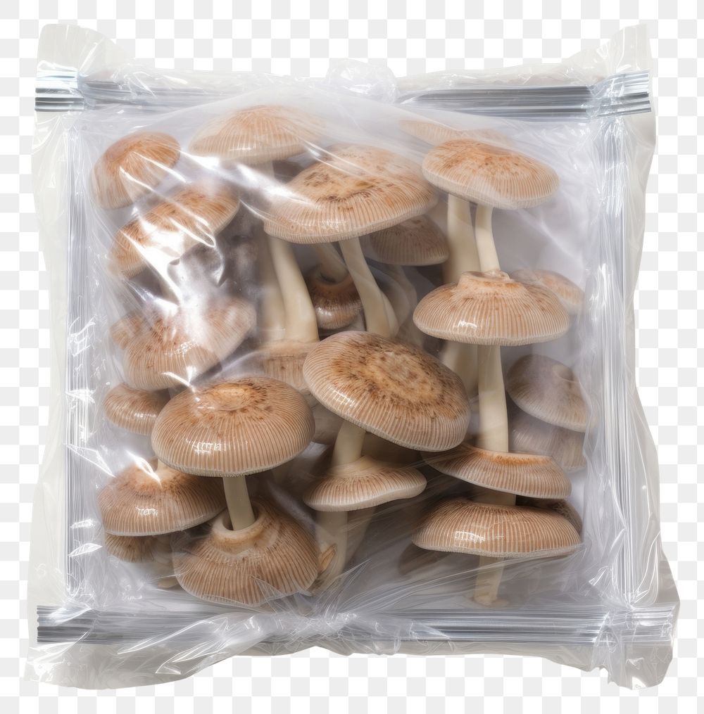 PNG Plastic wrapping over a mushroom food pill 