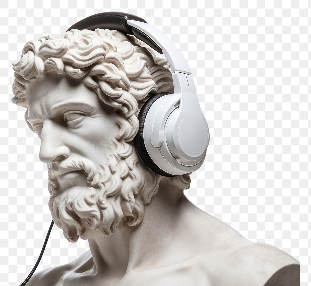 PNG  Portrait of an Ancient Greek sculpture headphones headset representation.