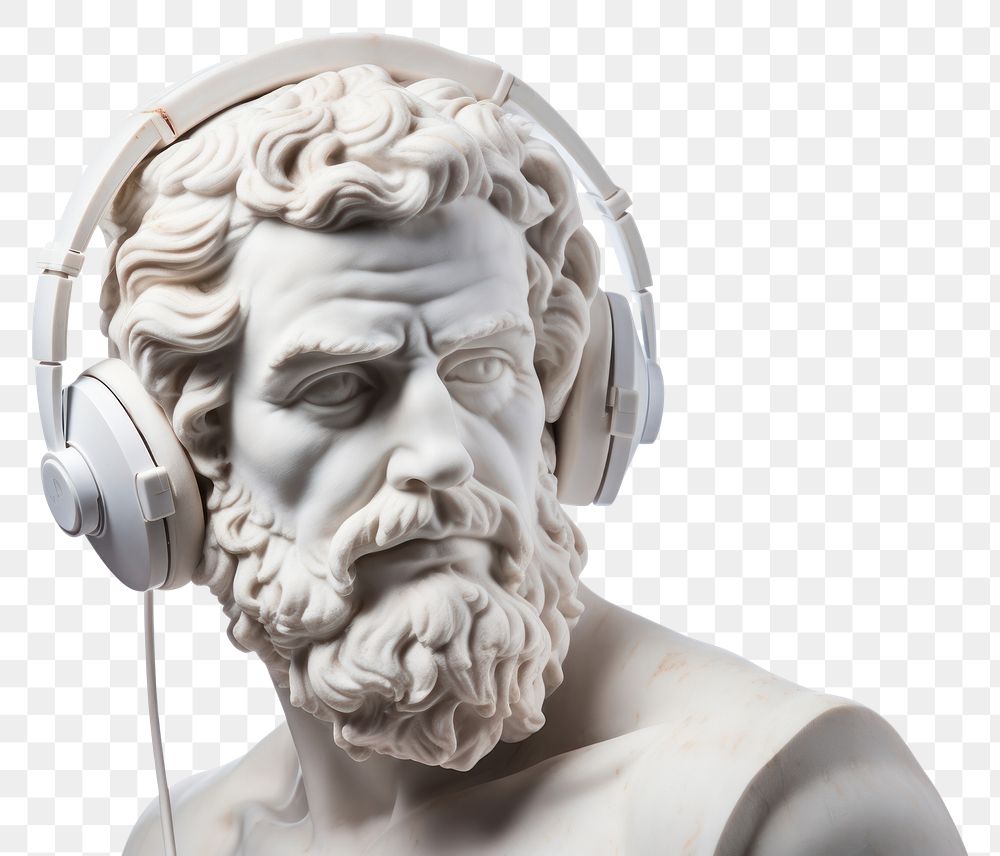 PNG  Portrait of an Ancient Greek sculpture headphones statue photo