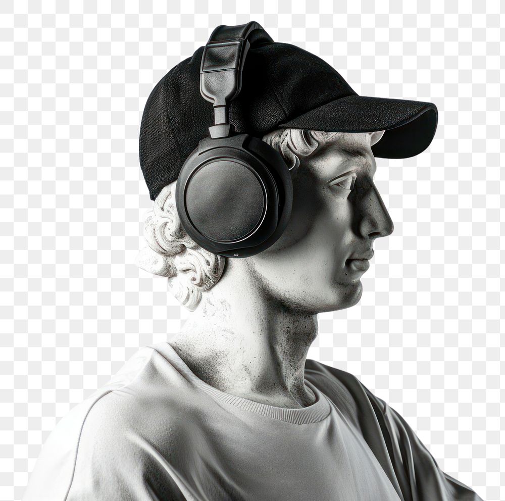 PNG  Portrait of an Ancient Greek sculpture headphones adult black.