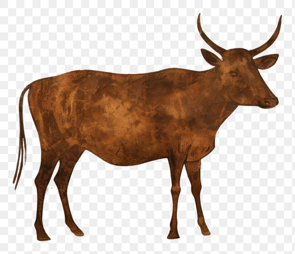 PNG Cave art style painting of Cow wildlife animal mammal.