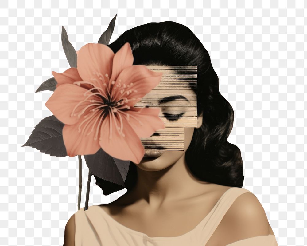 PNG  Collage of a latina flower portrait adult.