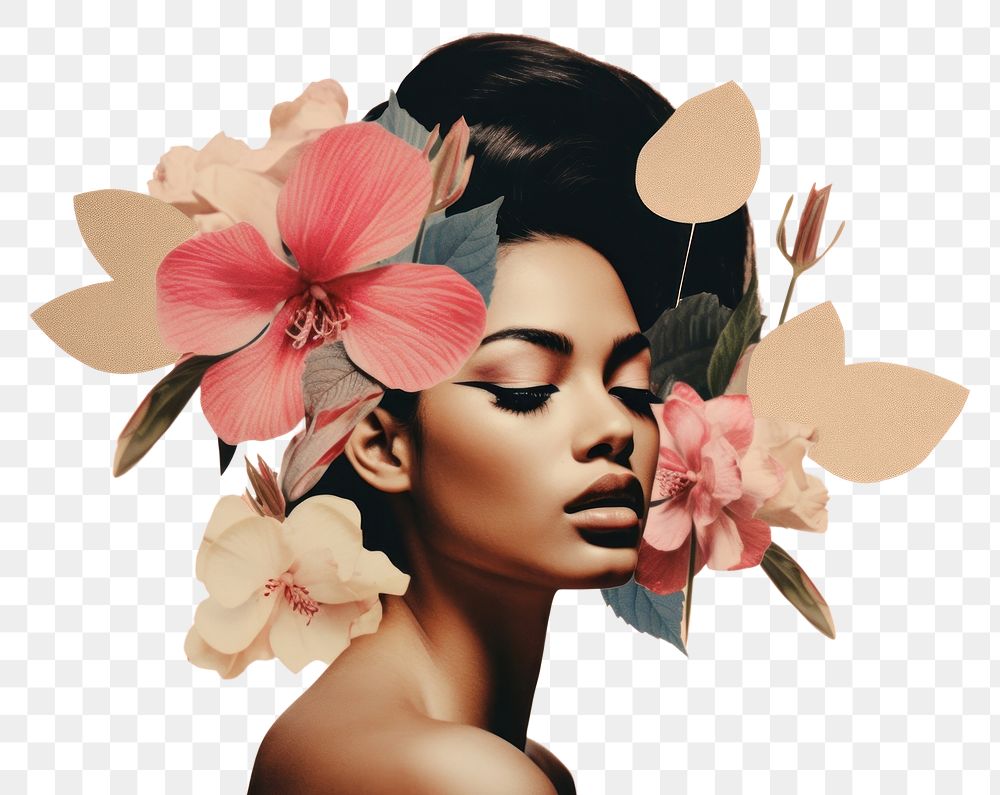 PNG  Collage of a latina flower art portrait.