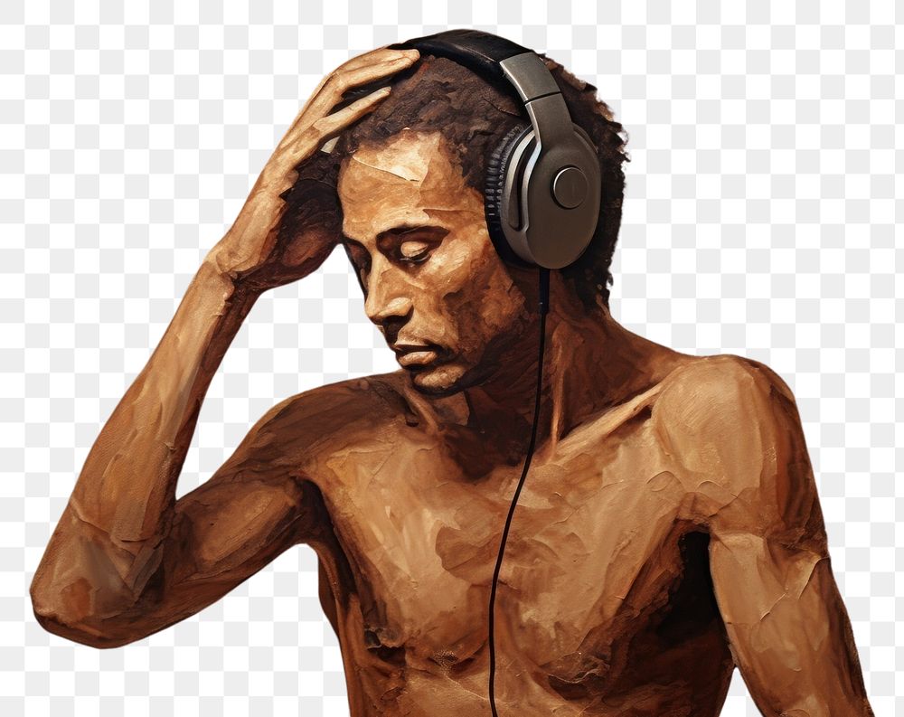 PNG Paleolithic cave art painting style of man using Headphones headphones portrait headset.
