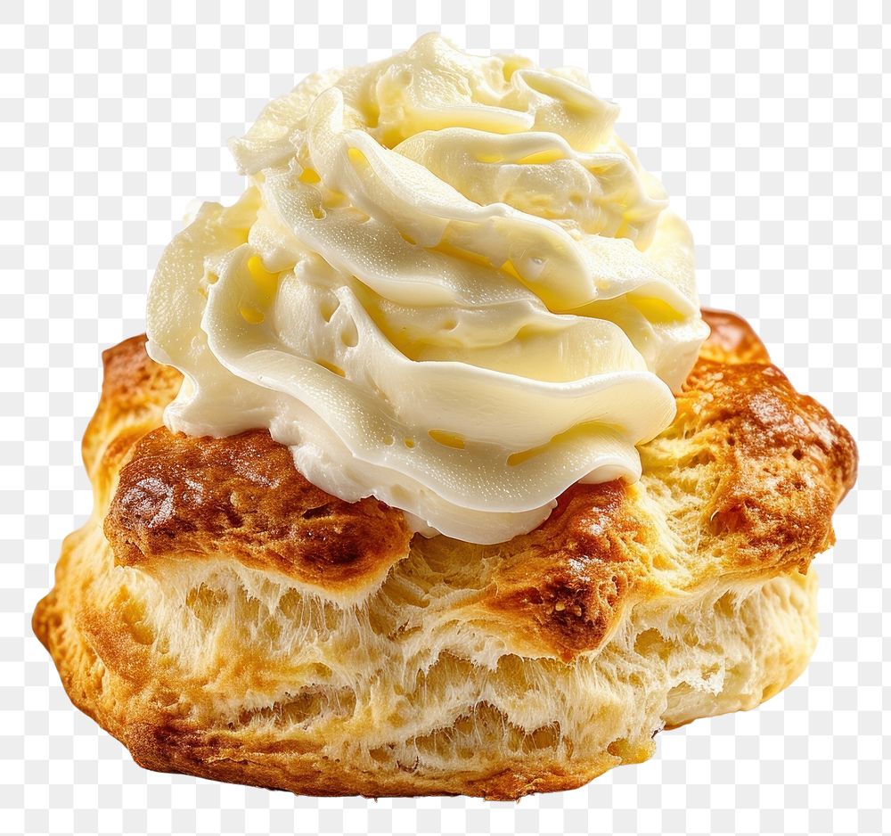PNG Dorset scone with clotted cream on top dessert pastry bread.