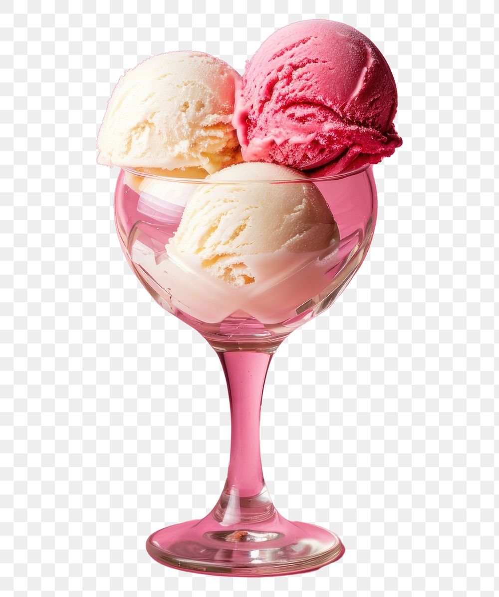 PNG Photo of glass of 3 scoop ice creams dessert sundae food.
