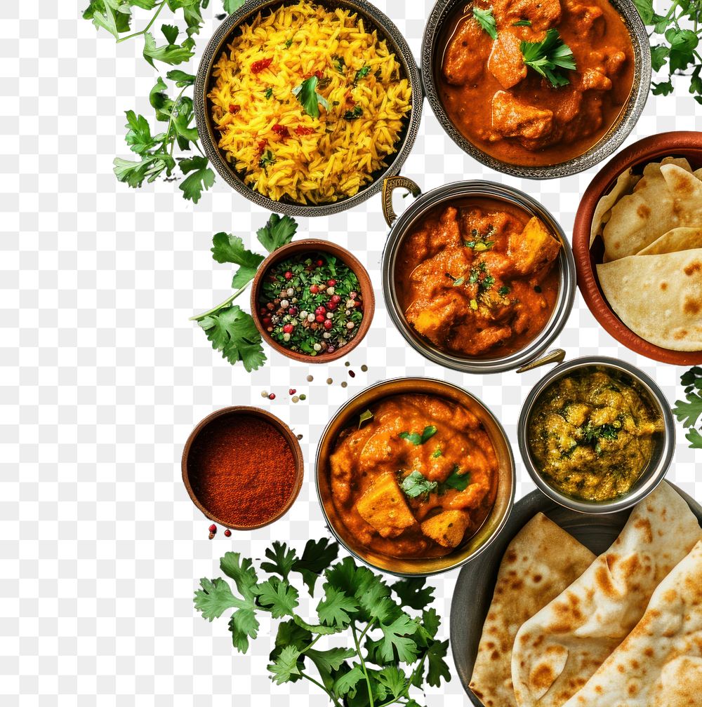 PNG Photo of indian meal food arrangement ingredient.