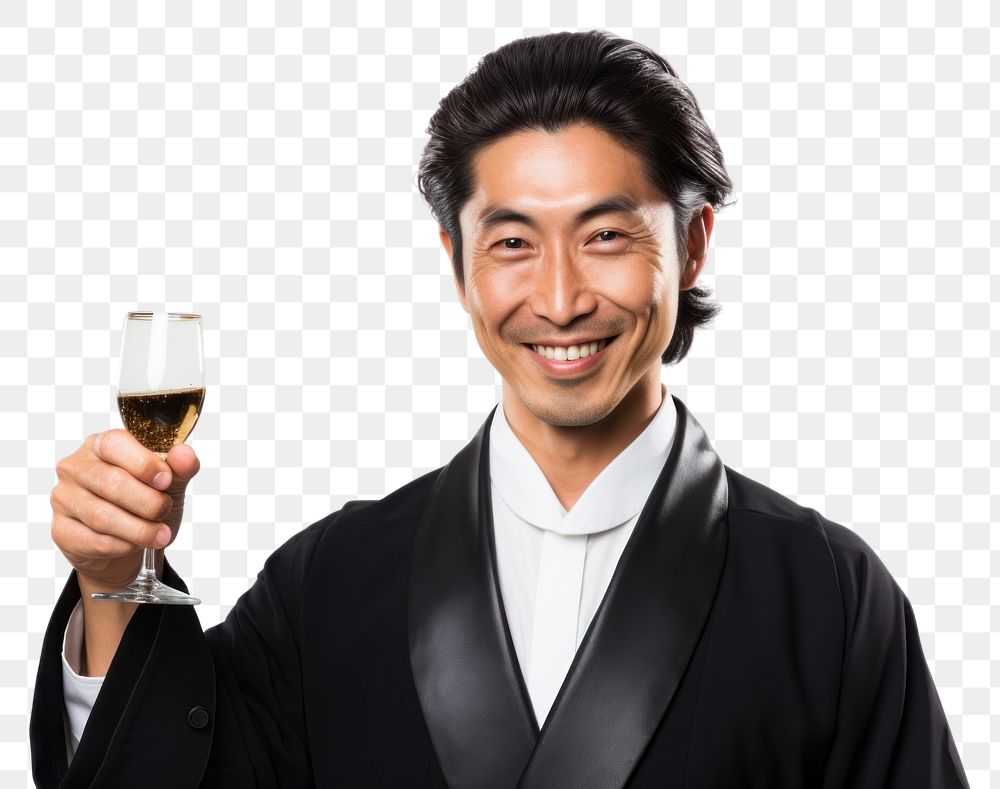 PNG Japanese man toasting sake adult smile drink.