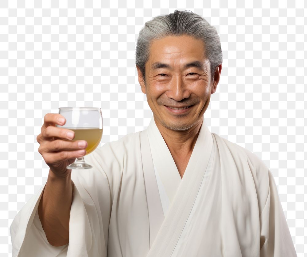 PNG Japanese man toasting sake portrait drinking glass.