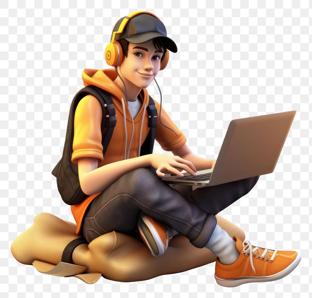 PNG  Laptop teenage sitting computer
