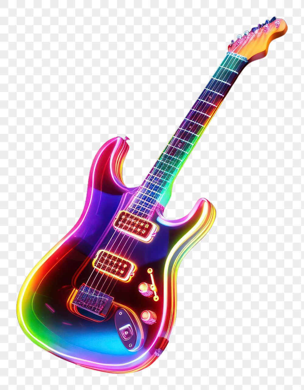 PNG  3D render of guitar icon music light neon