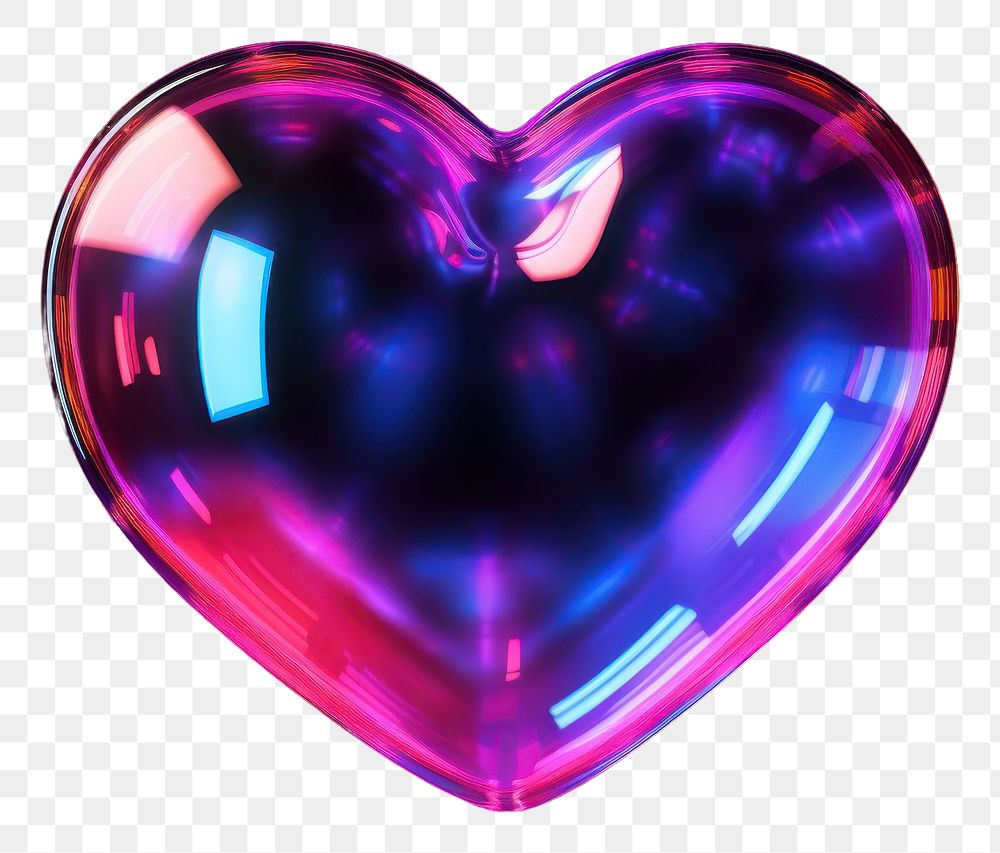 PNG  3D render of heart icon neon illuminated futuristic.