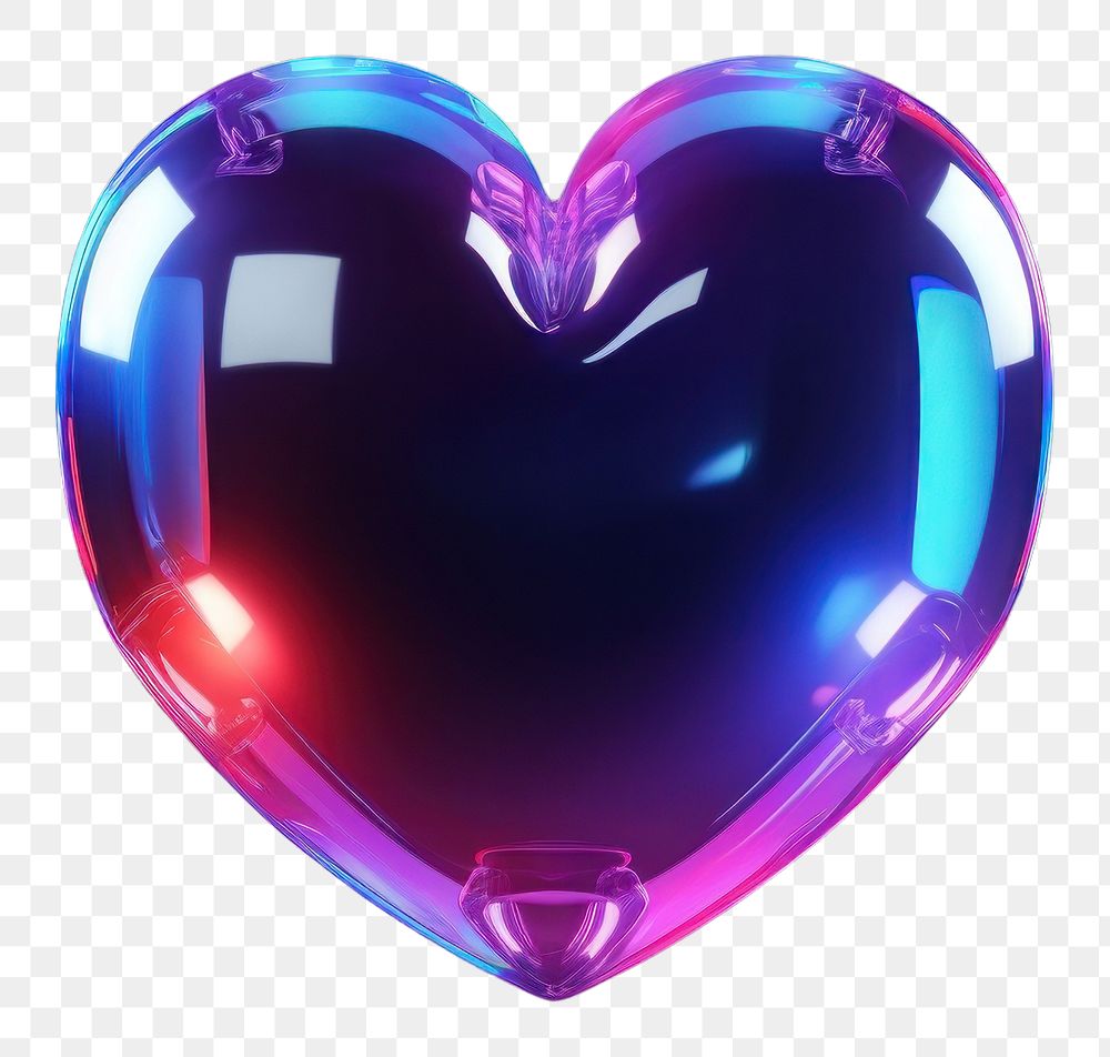 PNG  3D render of heart icon night neon illuminated.
