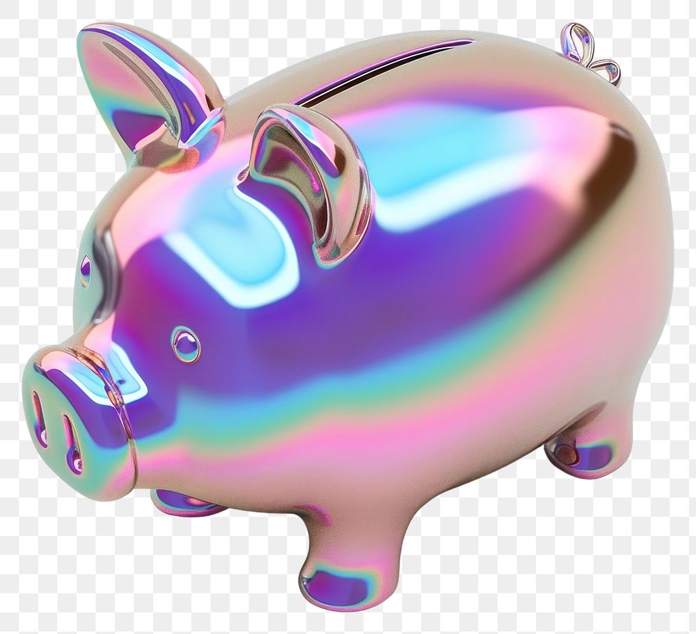 PNG Piggy bank iridescent white background representation electronics.