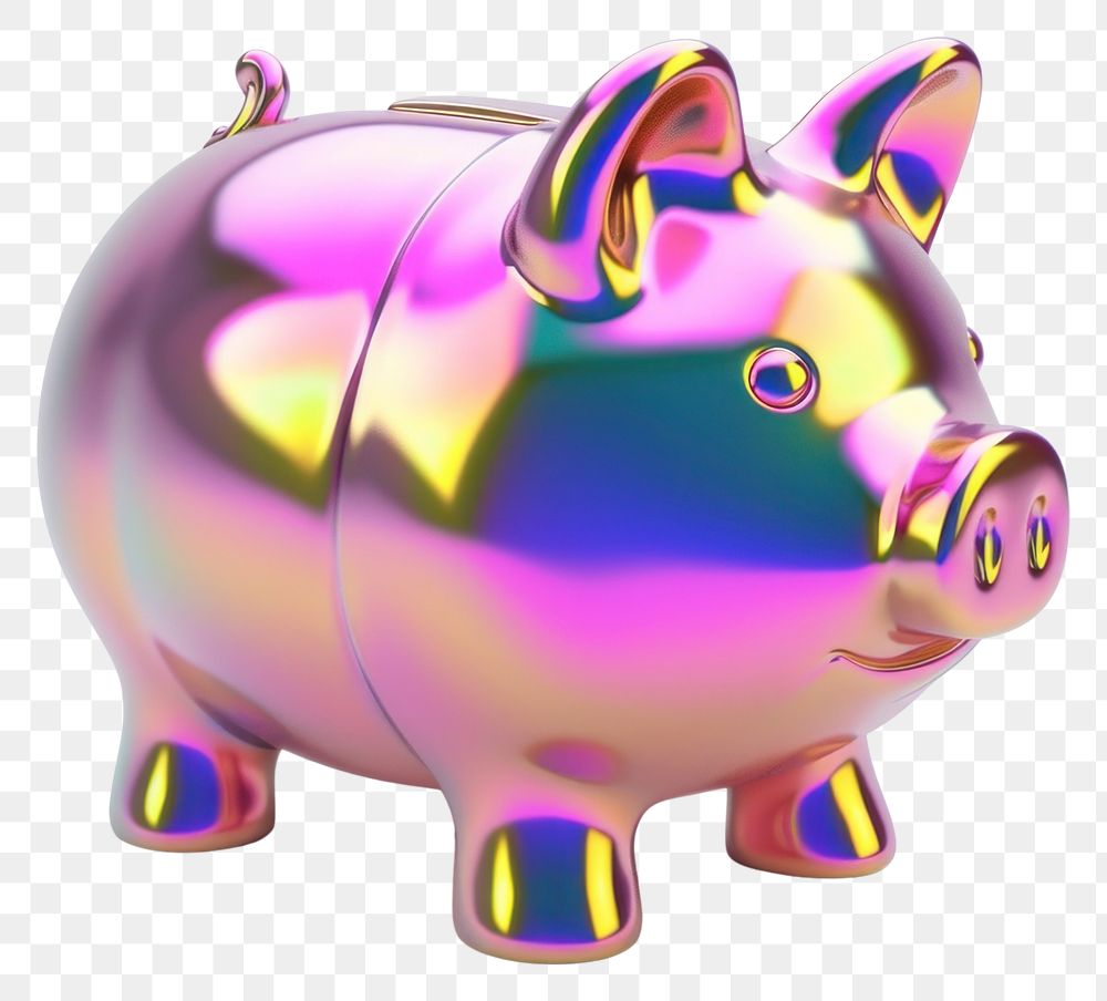 PNG Piggy bank iridescent white background representation investment.