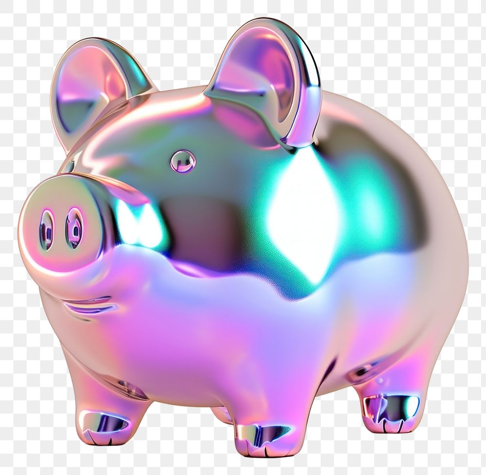 PNG Piggy bank iridescent representation investment currency.