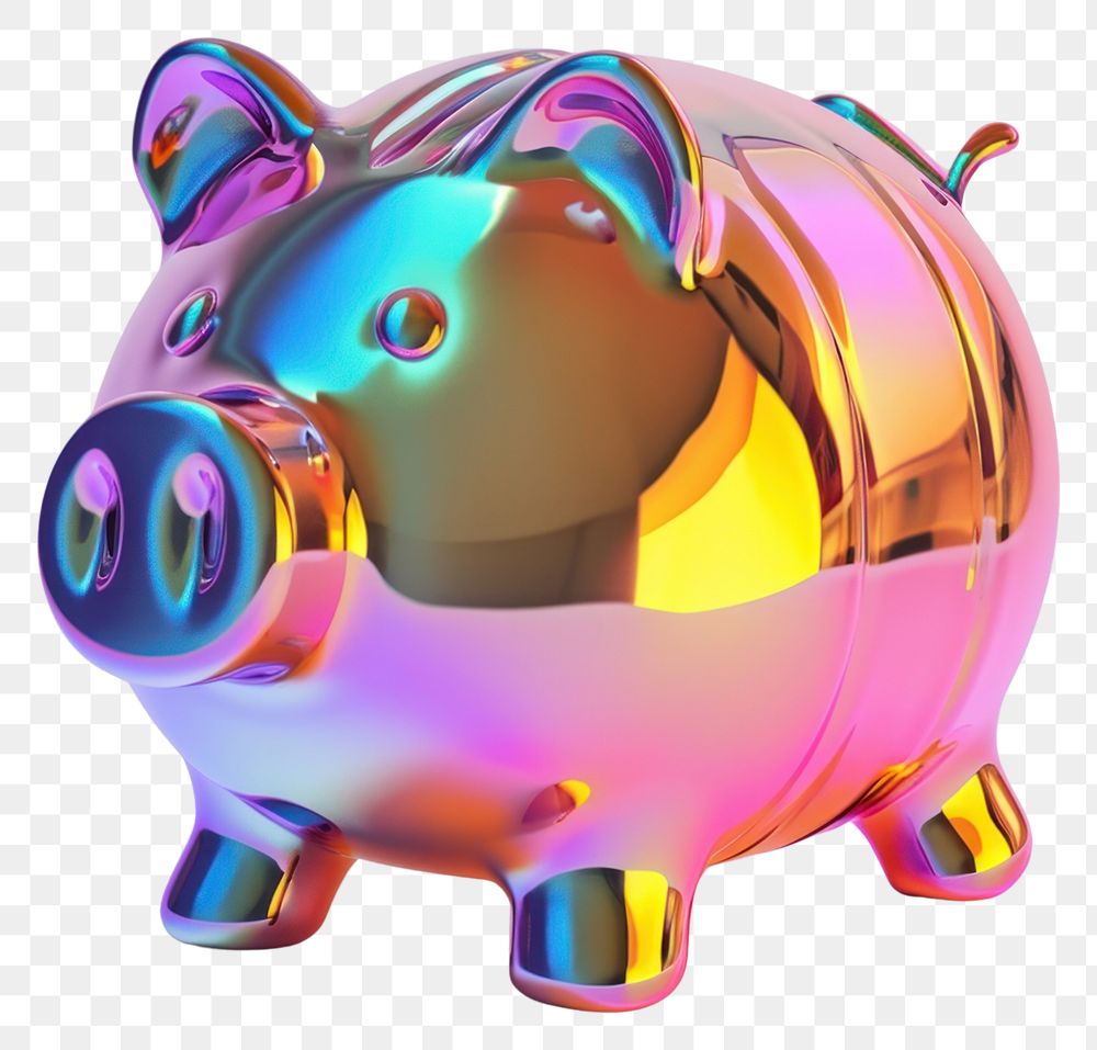 PNG Piggy bank iridescent representation illuminated investment.