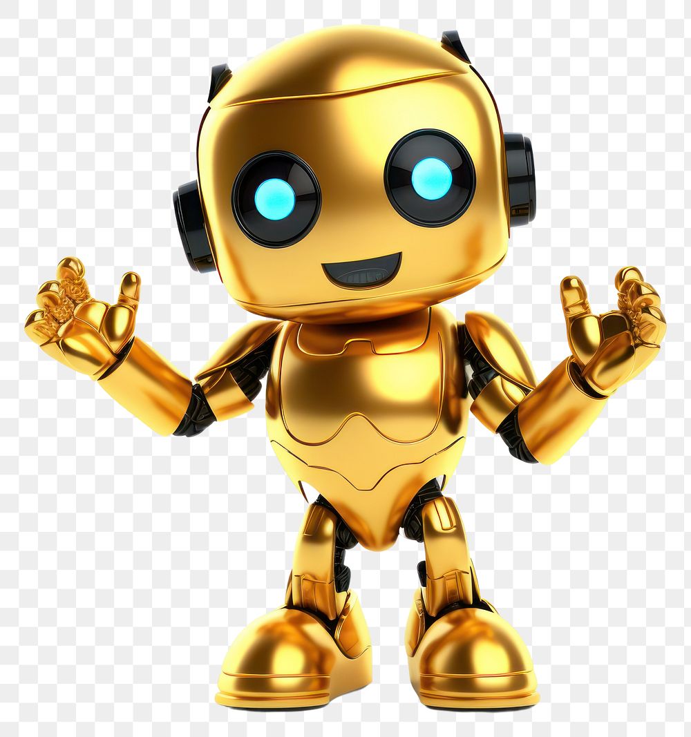 PNG Robot gold white background representation.