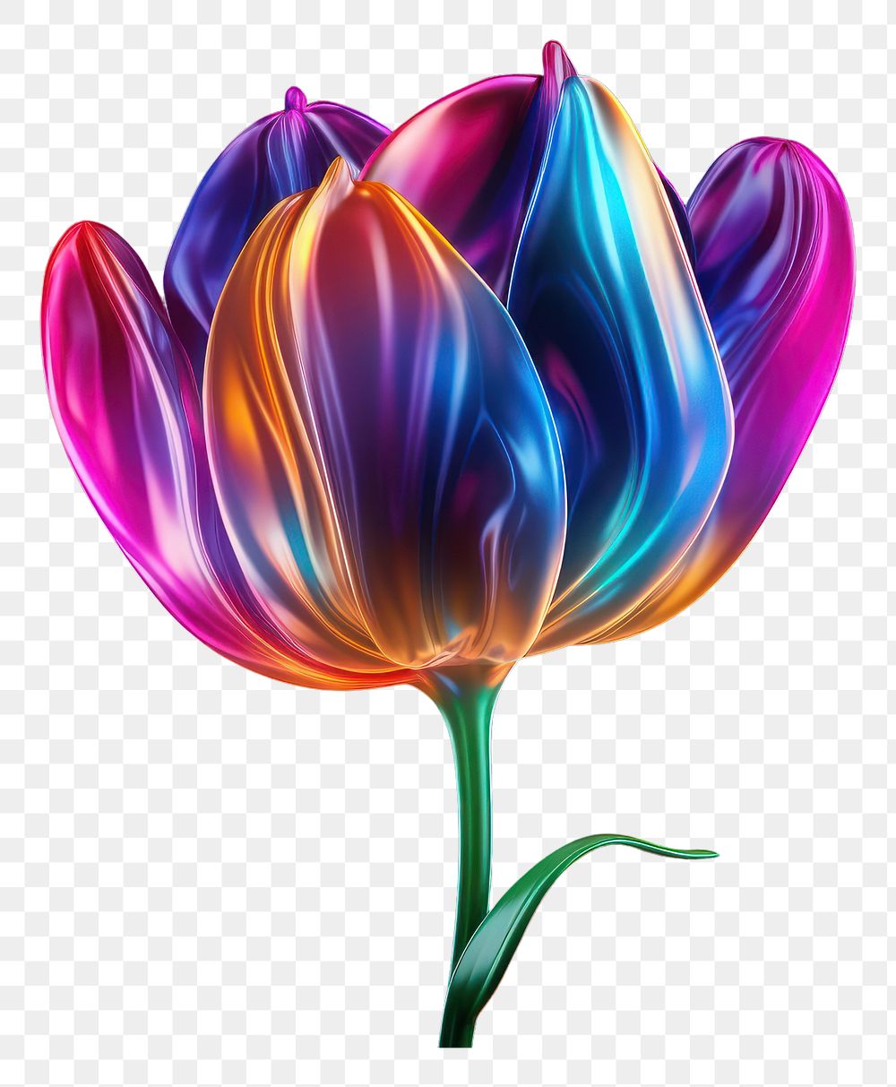 PNG  3D render neon tulip icon flower nature purple.