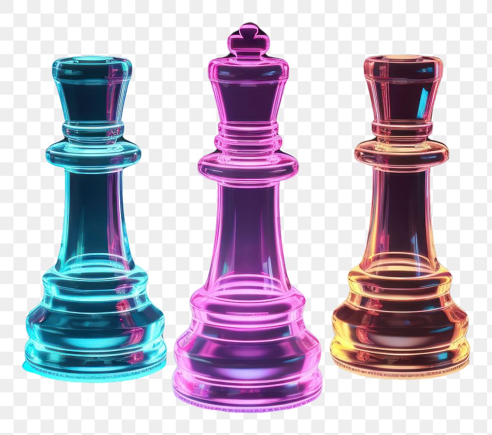 PNG  3D render neon chess icon game intelligence illuminated.
