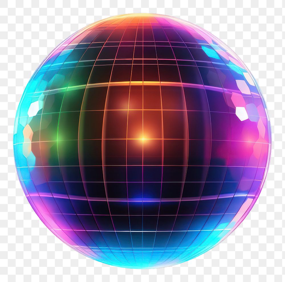 PNG  3D render neon disco ball icon sphere planet night.