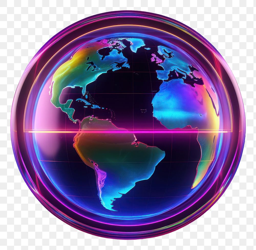 PNG  3D render neon earth icon rainbow sphere planet.