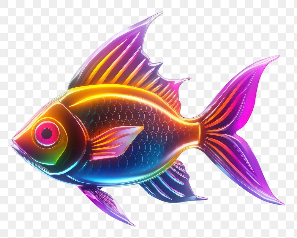 PNG  3D render neon fish icon animal pomacentridae pomacanthidae.