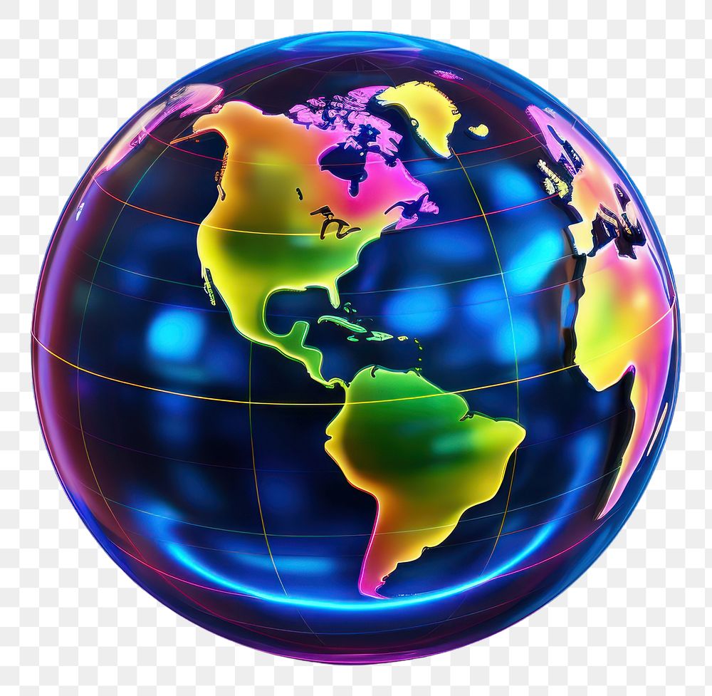 PNG  3D render neon globe icon sphere planet space.