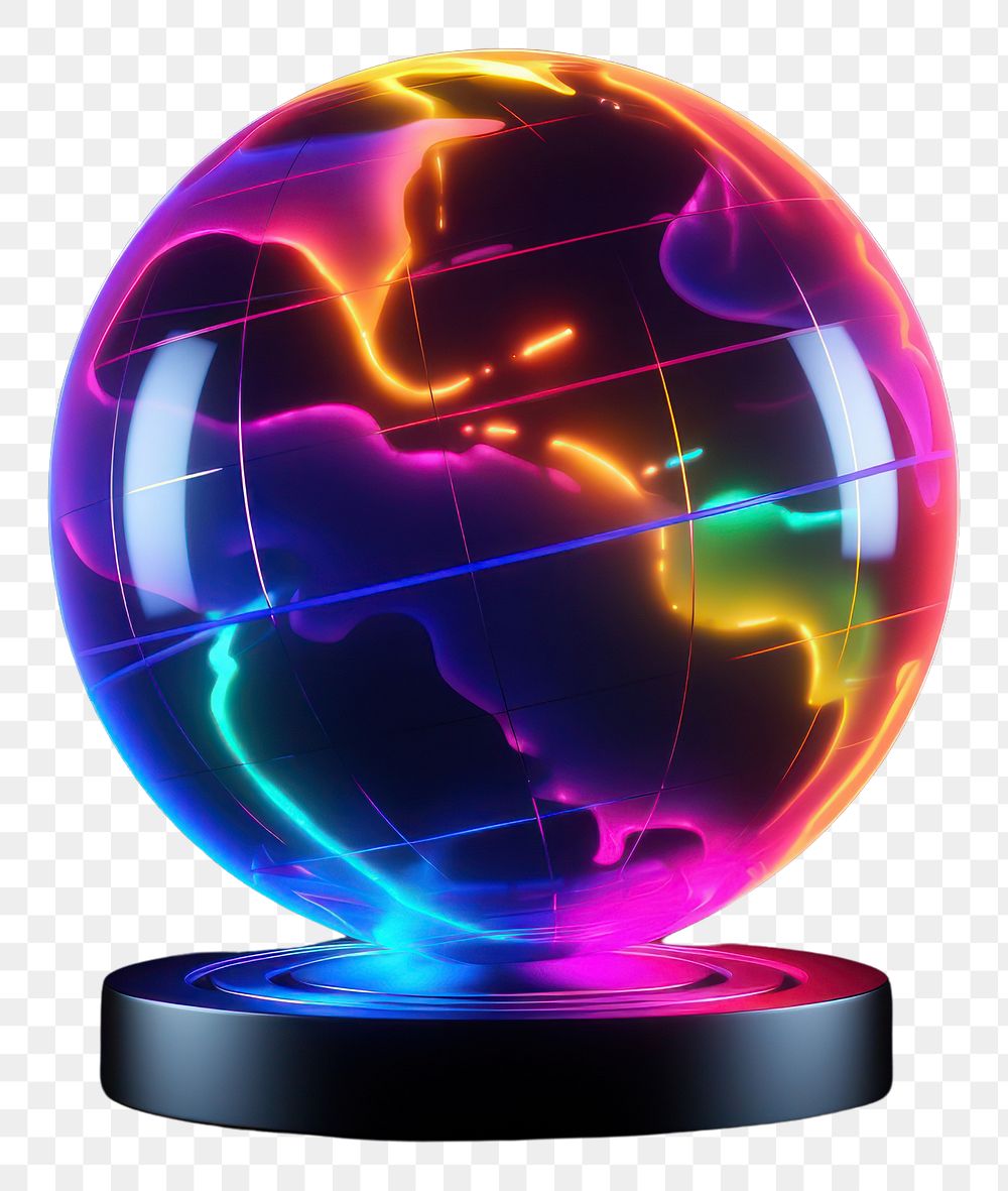 PNG  3D render neon globe icon sphere planet night.