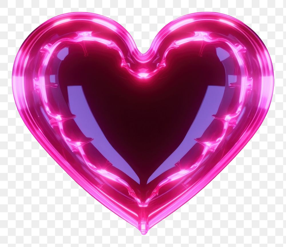 PNG  3D render neon heart shape light pink illuminated.