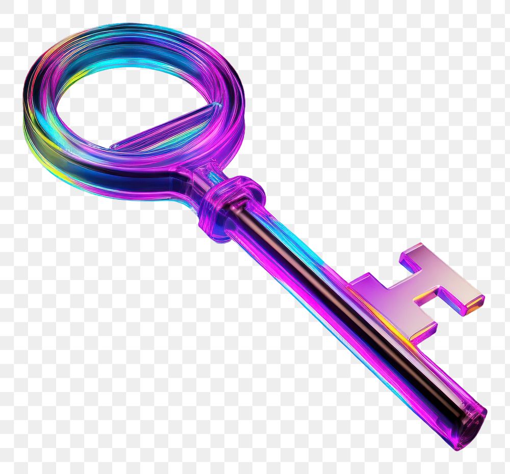 PNG  3D render neon key icon reflection darkness security.