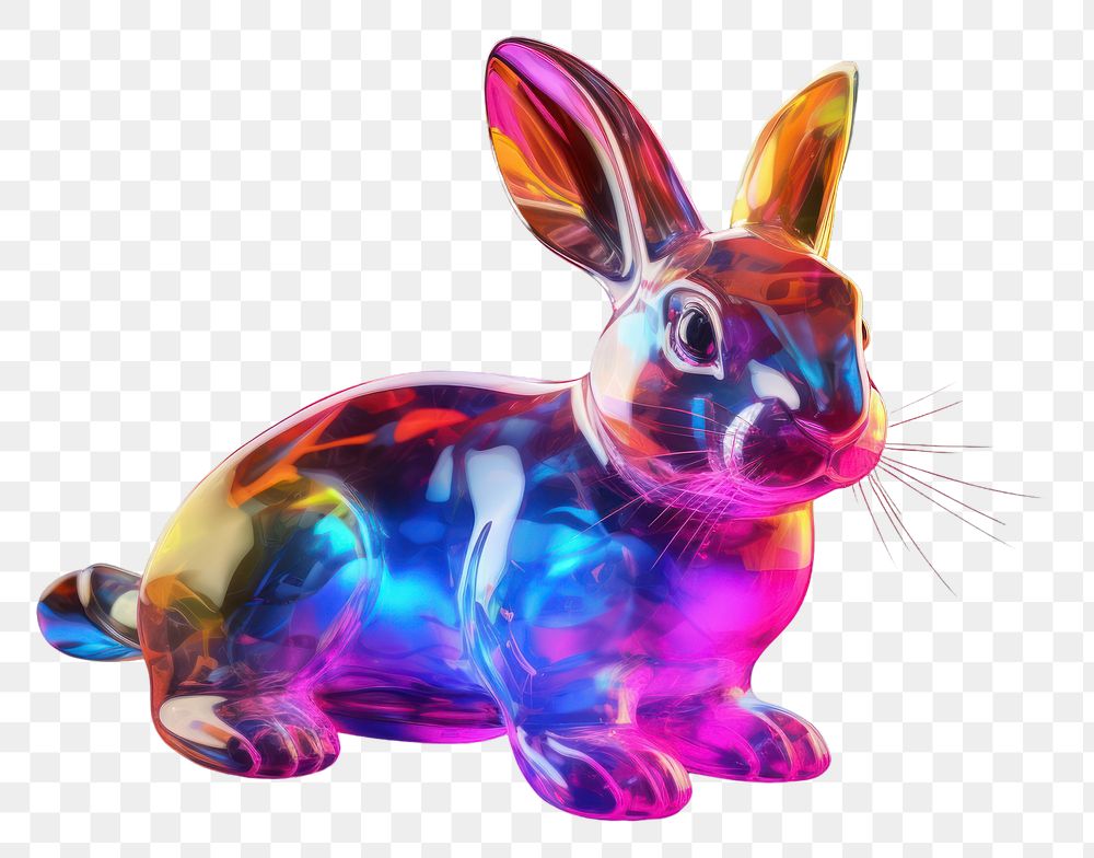 PNG  3D render neon rabbit icon animal mammal representation.